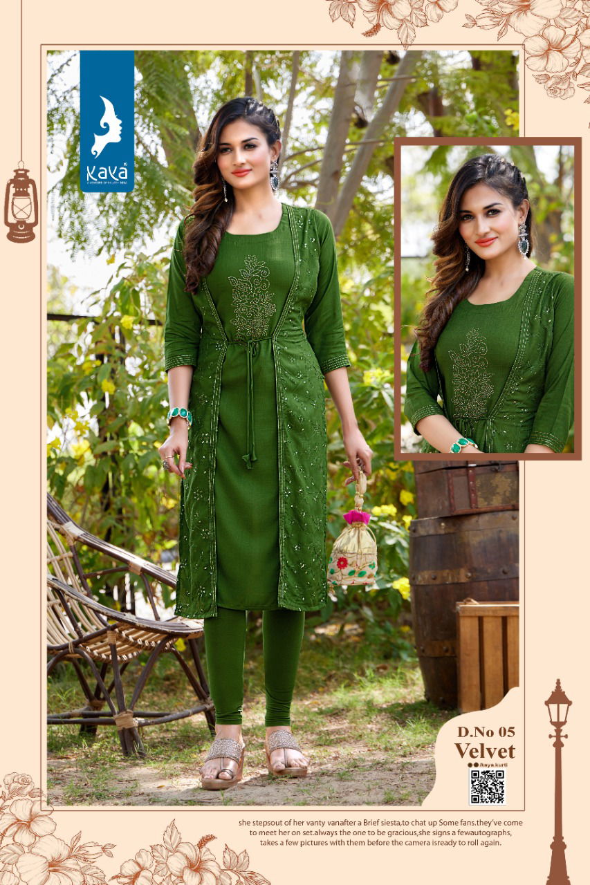 Kaya Velvet Fancy Wear Rayon Stylish Designer Kurti With Jacket Collection